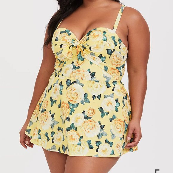 torrid Other - Torrid Yellow Floral Underwire One-Piece Swim Dress